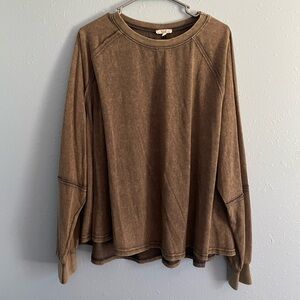 Brown acid wash long sleeved top